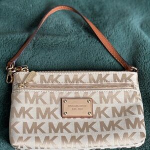 Michael Kors Beige MK Logo Wristlet